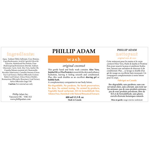 Phillip Adam Coconut Body Wash for All Skin Types - Sulfate Free and Gluten Free - All-Natural Based Ingredients - 13.5 Fl Oz