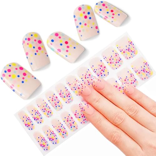 Semi Cured Gel Nail Strips,Back to School for Students Semi Cured Gel Nail Stickers, Gel Nail Wraps UV for Home Nails DIY,UV Nails Sticker,Nail Design with Any Nail Lamps 20pcs (Party Dots)