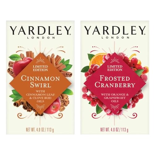 Yardley London Limited Edition Soap Variety 6 Pack ? 3 Cinnamon Swirl & 3 Frosted Cranberry Moisturizing Bath Bars, Infused with Essential Oils 4oz