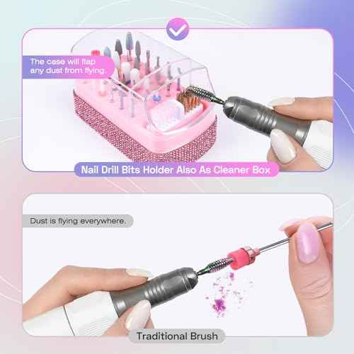 30PCS Nail Drill Bits Set with Holder Case, 3/32 Inch Tungsten Carbide Ceramic Diamond Efile Cuticle Nail Bits Tool, Safety Bits for Acrylic Gel Removal Polish Nail Tech Manicure Pedicure, Home Salon