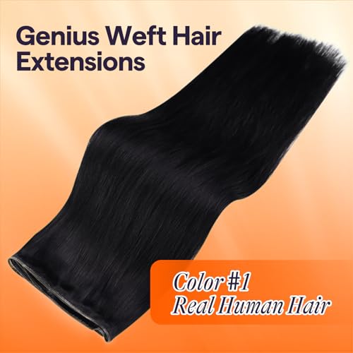 Full Shine Jet Black Remy Human Hair Weft Extensions 14 Inch, 50g