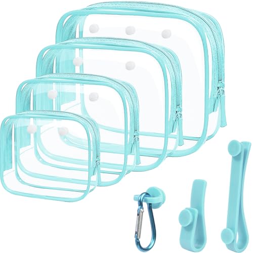 4 Pack Clear Toiletry Bags, Portable Travel Makeup Pouch with Zipper, TSA Approved Organizer, Clear Pouch Bags Compatible With Bogg Bag Divider Accessories(Blue, Pack of 8)