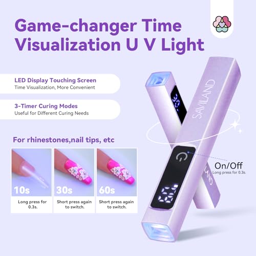 SAVILAND Purple Handheld UV Nail Light with Magnetic Stand, Fast 10s Curing