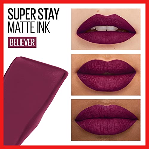 Maybelline Super Stay Matte Ink Liquid Lipstick Makeup, Long Lasting High Impact Color, Up to 16H Wear, Believer, Deep Plum, 1 Count