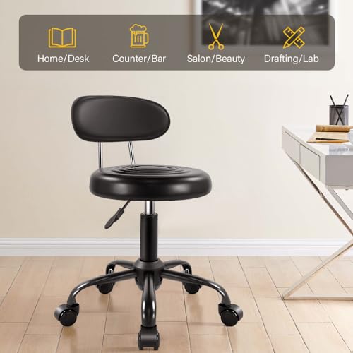 Adjustable Rolling Stool with Back Support & Wheels