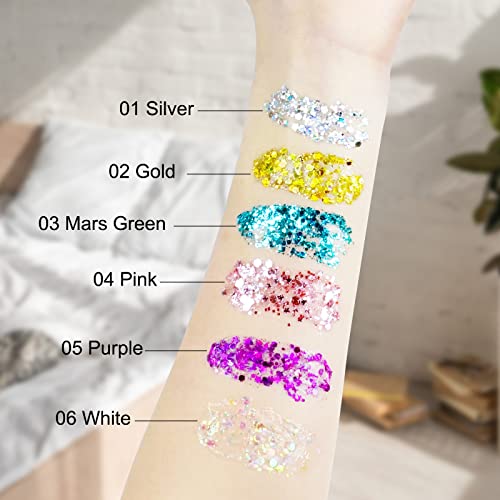 Body Glitter Gel Set - 6 Colors Shimmer Makeup for Face & Hair