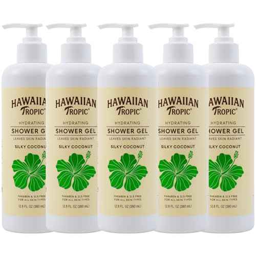 Hawaiian Tropic Hydrating Shower Gel, Body Wash 5 Pack, 380ml Bottle, Silky Coconut Scent, SLS Free, Paraben Free, Hotel Bathroom Amenities, Bulk Size, Air Bnb, Guest Bathroom Essentials, Airbnb