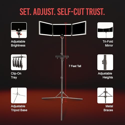Self-Cut System 3-Way Mirror with LED Lights & Tripod Stand