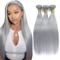 Fridnae 3 Bundles Silver Gray Straight Human Hair 14-18 Inch