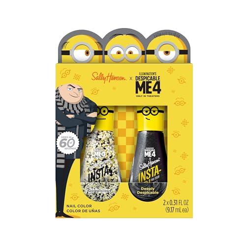 Sally Hansen Insta-Dri® X Despicable Me, Gogglicious & Deeply Despicable, Quick Dry, Long Lasting, Streak-Free Shine, Glitter and Metallic Black Nail Polish Duo