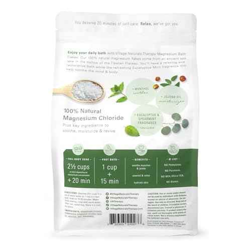 Village Naturals Therapy Muscle Magnesium Bath Flakes, Eucalyptus, Mint & Menthol Scent, 2.5 lbs