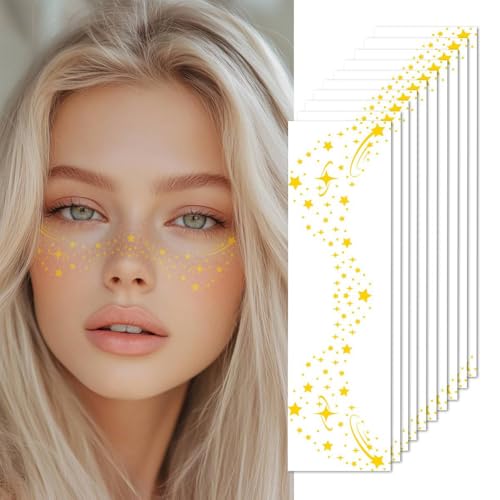 Gold Glitter Freckles Face Tattoo - Waterproof Temporary Fake Freckles (10 Count)