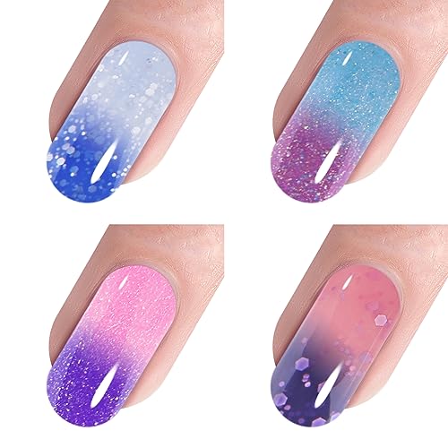 Vishine Gel Nail Polish Set -Color Changing Gel Nail Polish Set Sapphire Blue Purple Pink Laverder Color Changing Gel Polish Soak Off UV LED Thermal Temperature Art C040