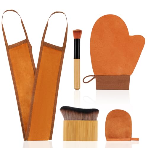 5 in 1 Self Tanner Mitt Applicator Kit - Professional Self Tanning Mitt & Back Applicator, Includes Face Tanner Mitt & Body Brush for Streak-Free, Palm-Free Tan