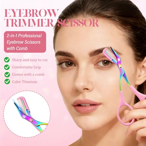 2-in-1 Eyebrow Trimmer Scissors with Comb - Stainless Steel