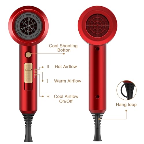 Slopehill Agate Red Ionic Hair Dryer 1800W Fast Drying Low Noise Professional Styling Tool