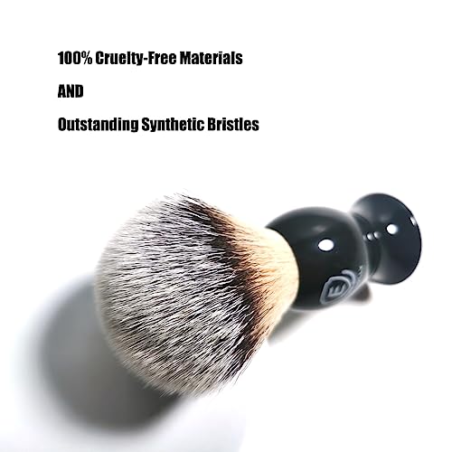 3 in1 Premium Shaving Brush Kit for Men Includes Vegan Badger Synthetic Hair Shaving Brush,Stainless Steel Shaving Soap Bowl,Heavy Safety Stand for Mens Gift (Deluxe Black)