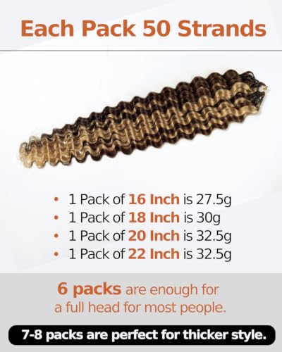 BEEOS Deep Wave Crochet Hair Extensions - P4/27, 18 Inch, 5 PCS