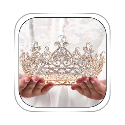 Foyte Baroque Gold Crown Tiara with Rhinestones for Brides