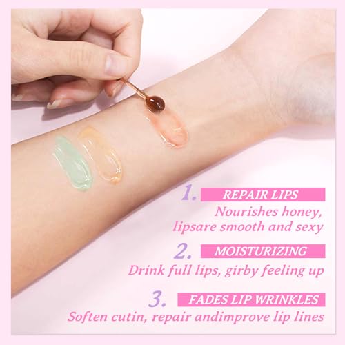 3PCS Bee Lip Balm Honey Pot,Moisturizing Cherries,Avocado,Honey Flavors Lip Mask Overnight,Hydrating Lip Sleeping Mask Lip Care Set,Plumping Lip Moisturizer for Dry and Cracked Lips