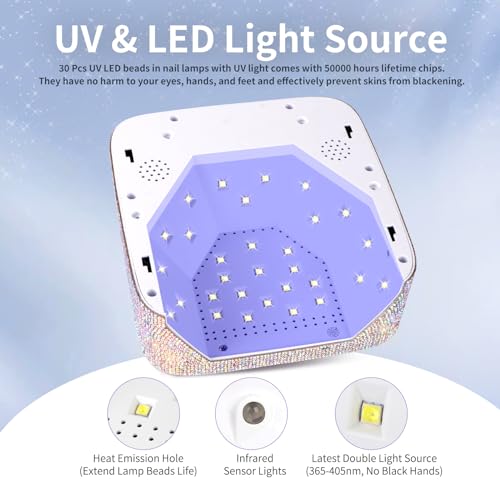 UV Nail Lamp, 72W Cordless Nail Lamp Nail Dryer with 5 Timer Settings, Large Heart Shape Smart LCD Screen with Touch Control UV Light for Nails, Professional LED Nail Lamp (Diamond)