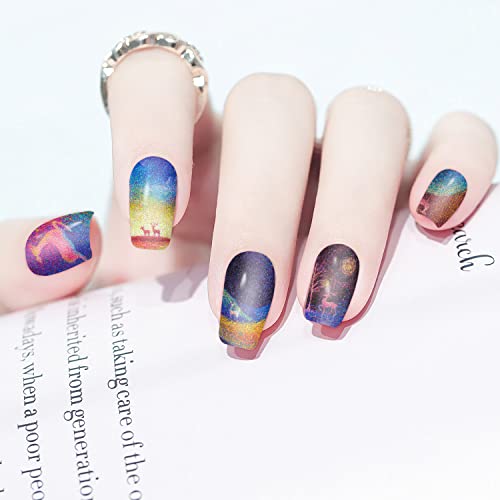 SILPECWEE 5 Sheets Rainbow Nail Wraps for Women Nail Polish Strips Self Adhesive Nail Polish Stickers Gel Nail Strips Stick on Nails for Manicure Design with 1pc Nail File