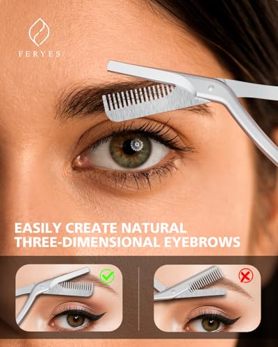 FERYES Eyebrow Trimmer Scissors with Built-in Comb
