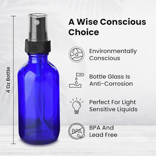 CULINAIRE 4oz Glass Spray Bottles with Gold Pen Marker, Small Spray Bottle for Hair Spray, Essential Oil, Colognes, and Hand Sanitizers, Blue, Pack of 12