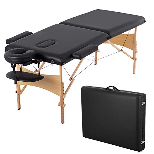 BestMassage Portable Folding Massage Bed - 28-Inch Wide, Black, 2 Folding, Height Adjustable, Lightweight Spa Table