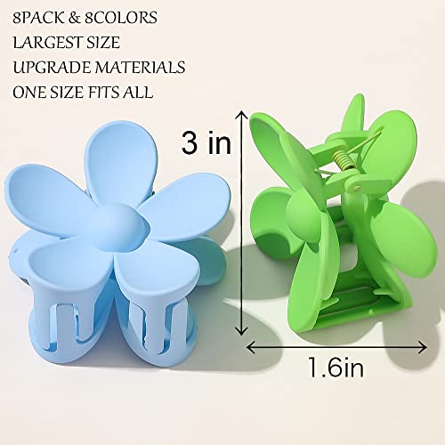 Flower Hair Claw Clips 8PCS Big Cute Hair Clips Large Jaw Clips For Women Girls Thick Hair Large Daisy Clips Matte Claw Clips Non Slip Strong Hold 8 Colors For Thin Hair