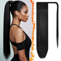 26 Inch Straight Ponytail Extension Clip In - Black Synthetic Hair