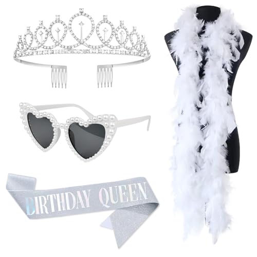 Birthday Queen Sash, Tiara & Accessories Set with Boa & Glasses