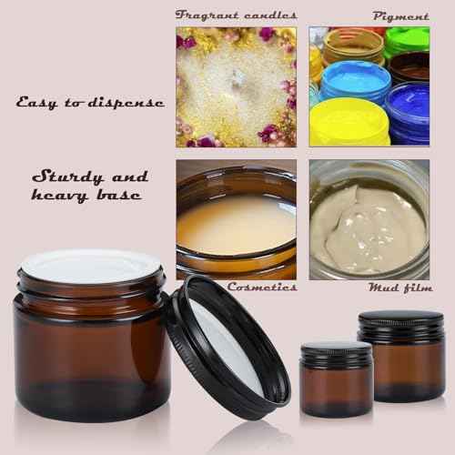 2oz Amber Glass Jars with Lids - 12 Pack Cosmetic Containers for Travel, Lotion, Cream