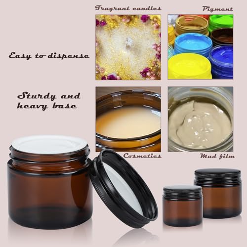 24 Pack 1oz Amber Glass Jars with Lids for Cosmetics & Travel