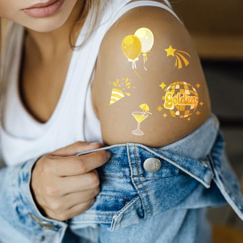 Golden Birthday Temporary Tattoos, 100 Gold Styles - Stay Golden Birthday Temporary Tattoos Decorations for Girls Women and Men Birthday Party Supplies Favors Accessory Gift