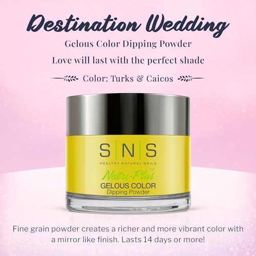 SNS Nail Dip Powder, Gelous Color Dipping Powder - Turks & Caicos (Yellow/Pastel, Glitter) - Long-Lasting Dip Nail Color Lasts 14 Days - Low-Odor & No UV Lamp Required - 1oz