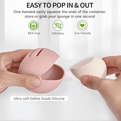 Makeup Sponge Holder Case, Silicone, Breathable, Travel-Friendly, 2-Pack