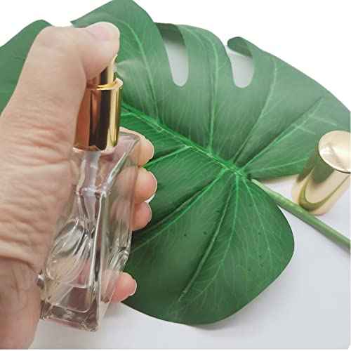 8PCS Square Glass Spray bottle,Small Refillable Container with Fine Mist srpayer,Perfume bottle (50ml, Clear+Gold)