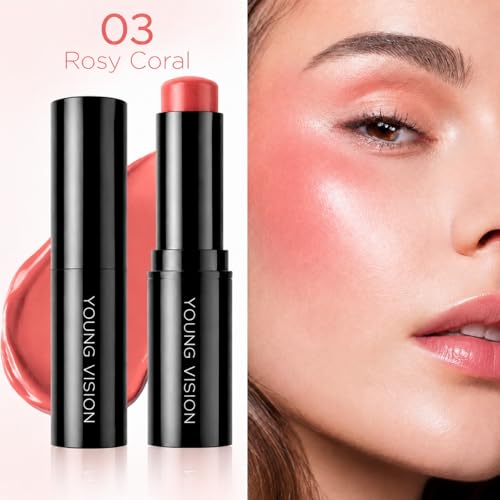 YOUNG VISION Multi-Use Cream Blush Makeup Stick, Hydrating Dewy Lip