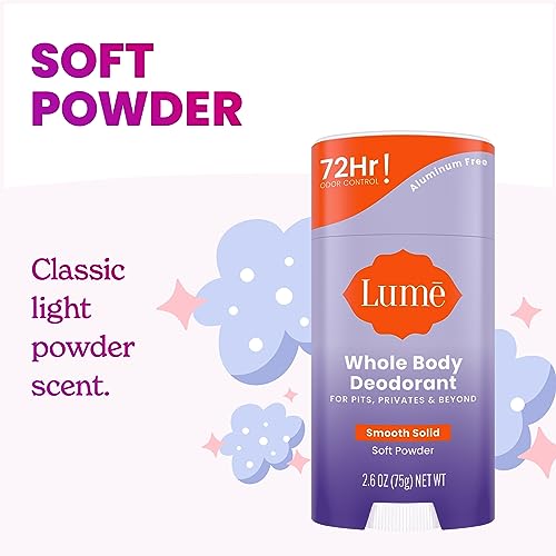 Lume Whole Body Deodorant Stick 2.6 oz Pack of 2 Soft Powder Scent - Odor Control for Sensitive Skin