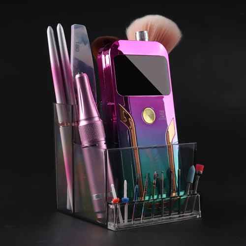 ANGNYA Nail Drill Holder Grinding Bit Storage Box, 10 Holes Transparent Nail Drill Bit Holder Plastic Nail Drill Tool Organizer Manicure Tools Display Box for Nail Tech Supplies