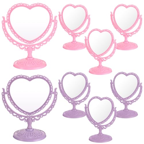 8 Pcs Heart Mirror Purple Pink Heart Shaped Mirror Spa Party Supplies for Girls Makeup Spa Birthday Party Favors