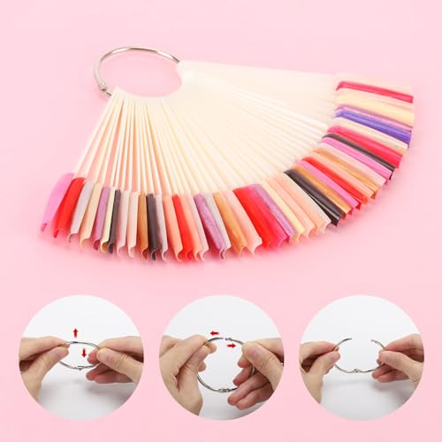 600 Pcs Nail Swatch Sticks with Ring and Number Labels, Clear Stiletto Nail Polish Color Sample Sticks Display, Practice Nails Tips for Acrylic Nails