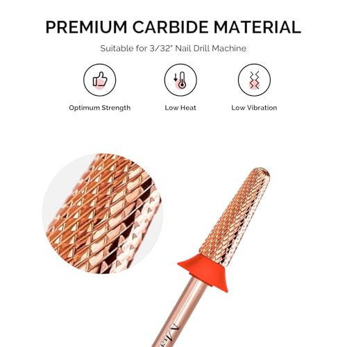 Cone Shape Nail Drill Bits 3/32'' Rose Gold Fine Grit