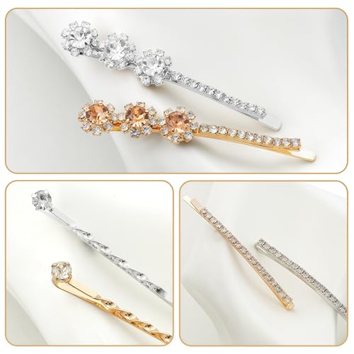 Rhinestone Bobby Pins for Women, 20 PCS Gold & Silver Hair Clips