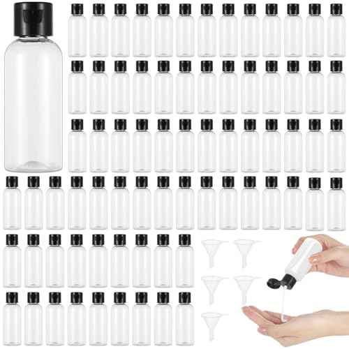 100 Pack 2 oz Plastic Empty Travel Bottles with Flip Cap 60ml Travel Size Containers Portable Leak Proof Clear Plastic Bottles Refillable Dispensing Bottles for Liquid Shampoo Lotion Black