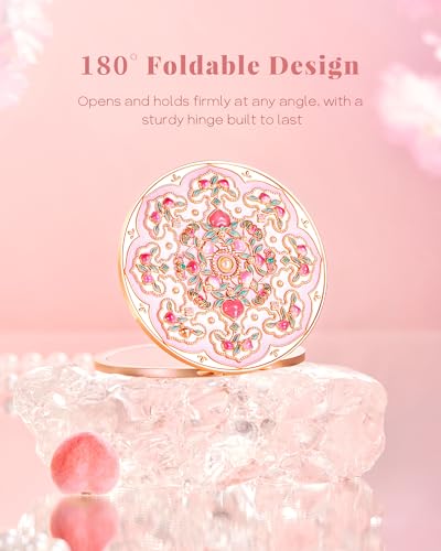 Pearl Bloom Compact Mirror for Women - 2X Magnifying Pink Design