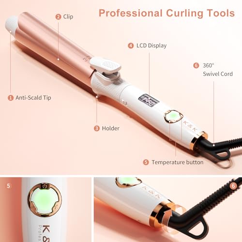 K&K 1 1/4 Inch Curling Iron - Professional Ceramic Coating