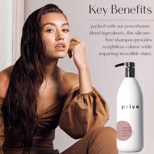 Priv? Amp Up Volumizing Shampoo for Fine, Thin Hair - Lightweight, Sulfate-Free Hair Shampoo for Women & Men - Adds Body, Lift & Shine and Refreshes Scalp - Formulated with Bamboo & Acai (33.8 oz)