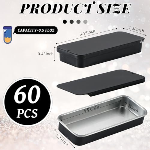 Norme 60pcs Slide Top Small Tins Containers Rectangular Cosmetics Metal Boxes Small Lip Balm Containers Metal Tins with Lids for Lip Balm Jewelry Crafts Pills(Black,1 oz)